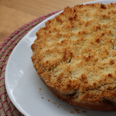 Traditional italian cake Sbrisolona made with walnuts and chocolate on a plate on wooden table