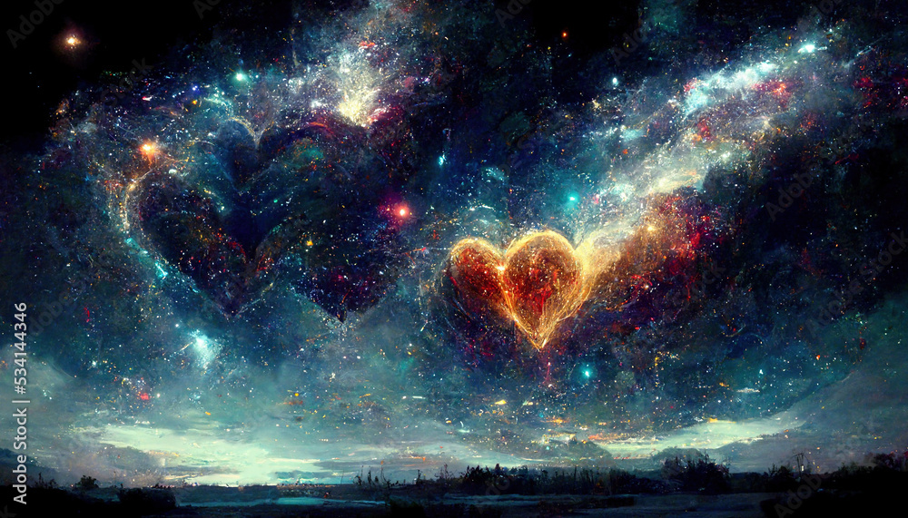 Wall mural galaxy nubula romantic love creative landscape illustration