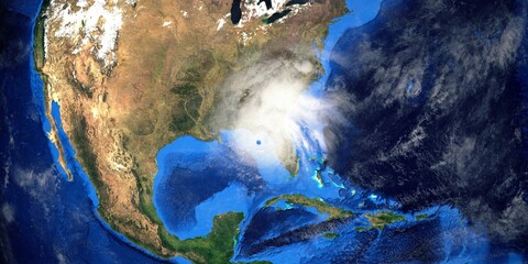 Hurricane Ian in Florida. Earth seen from space. Extremely detailed and realistic high resolution 3D illustration. Elements of this image have been furnished by NASA. - obrazy, fototapety, plakaty