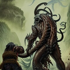 Sea monster, fantasy creature, digital illustration.