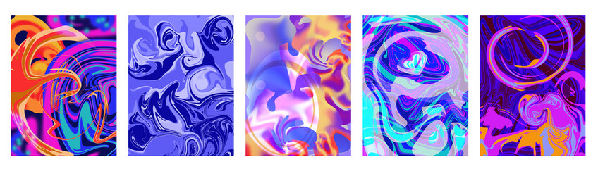 Fototapeta na wymiar collection of 5 bright abstract backgrounds with colorful streaks for design and decor. Vertical composition of the illustration