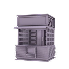 3D RENDER ILLUSTRATION. Sample idea model outdoor food drink booth kiosk. Small business street food stall market or Product exhibition fair counter concept design on isolated png blank background.