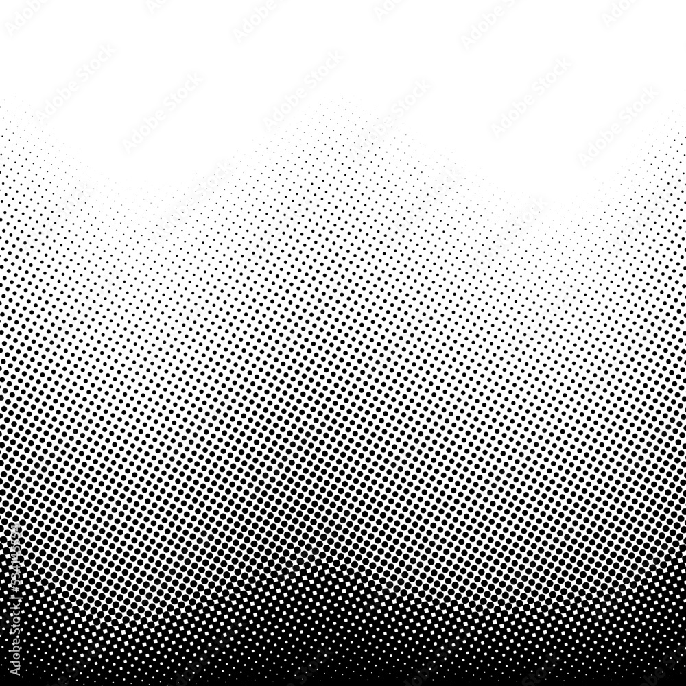Poster Halftone gradient background. Grunge halftone pop art texture with vanishing effect. White and black faded grainy wallpaper. Retro vector backdrop  - Posters