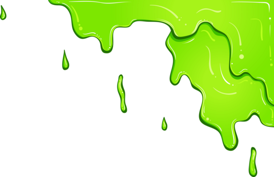 Green dripping paint right corner. Vector dripping liquid isolated on  white. Colored slime flowing down. Leaking paint Stock Vector