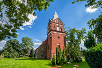 Fototapeta na wymiar Mary Queen of the Holy Rosary Church in Bezrzecze, West Pomeranian Voivodeship, Poland.