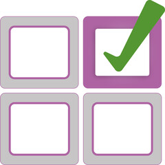 check mark squares in which you have to mark or choose between several options, the one marked in green being the correct one