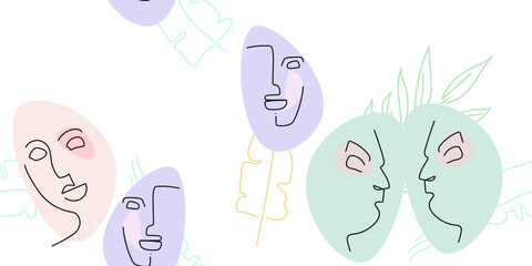 Face line pattern. Minimal art one line drawing.