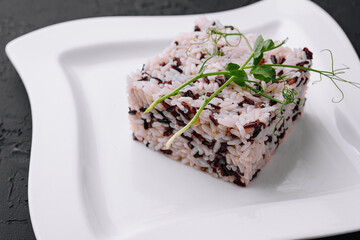 boiled mixed rice on white plate