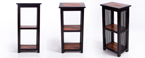 Wooden shelves made of wood and bamboo asian room interior