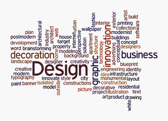 Obraz premium Word Cloud with DESIGN concept, isolated on a white background