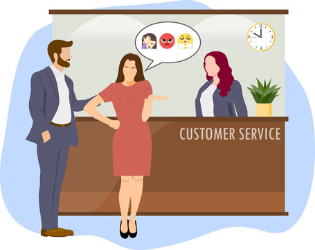 customer service of a company serving an angry woman, a client very dissatisfied with the service