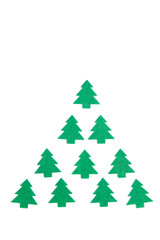 Gift wrapping option in the form of a felt Christmas tree. Christmas bright composition. Christmas background for presentation of work or text. Copy space. Top view. Isolated.