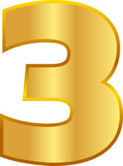 letter number 3 gold, sticker number, golden font