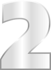 letter number 2 silver, sticker number, silver metallic font