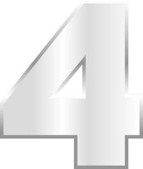 letter number 4 silver, sticker number, silver metallic font
