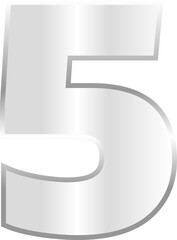 letter number 5 silver, sticker number, silver metallic font