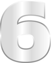 letter number 6 silver, sticker number, silver metallic font