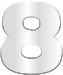 letter number 8 silver, sticker number, silver metallic font