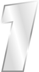 letter number 1 silver, sticker number, silver metallic font