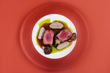 duck tenderloin in sauce with mushroom