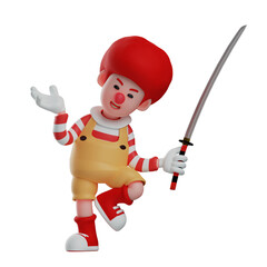 Fototapeta 3D Clown Boy Cartoon Illustration holding a sword obraz