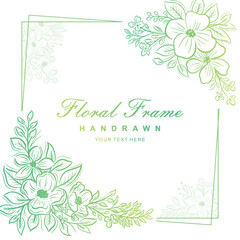 Hand drawn green flower frame background