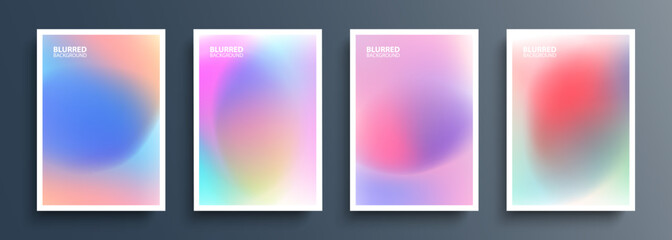 Set of blurred multicolored backgrounds with abstract blurred color gradients. Light color templates collection for brochures, posters, flyers and covers. Vector illustration.