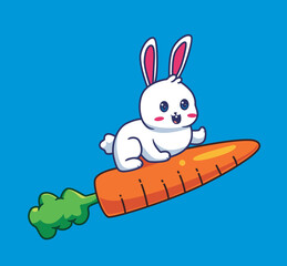 rabbit riding a carrot rocket cartoon illustration