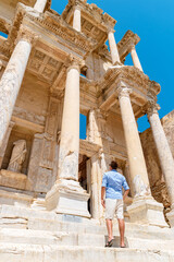 Ephesus ruins, Turkey, beautiful sunny day between the ruins of Ephesus Turkey. Young men visit Ephesus
