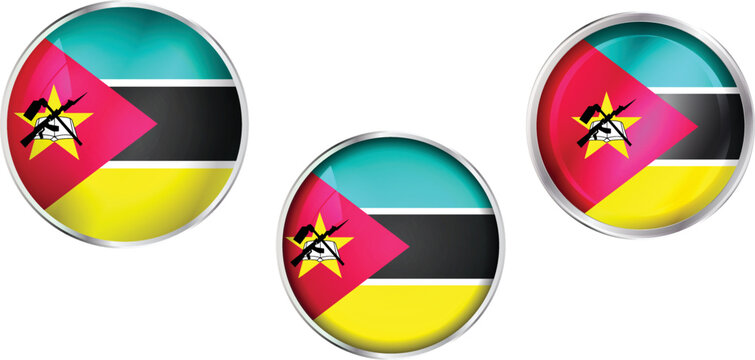 Round national flag pin of Mozambique.Circular vector flag of Mozambique