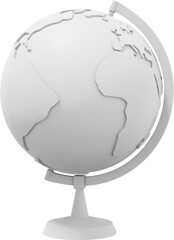 Globe Earth on a stand. Minimalist cartoon. white PNG Isolated icon on transparent background. 3D rendering.