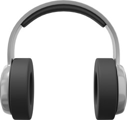 Wireless headphones front view. Gray PNG icon on a transparent background. 3D rendering.