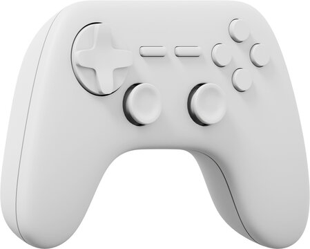 Realistic Console Game Controller. White PNG Icon On Transparent Background. 3D Rendering.