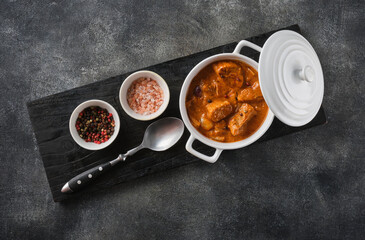 Stew Meat, stewed pork goulash. Hungarian Goulash soup bogracs.