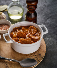 Goulash, beef stew. Stew Meat, stewed pork goulash. Hungarian Goulash soup bogracs.