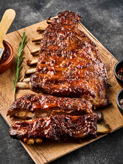 American style pork ribs. Delicious barbecued ribs seasoned with a spicy basting sauce