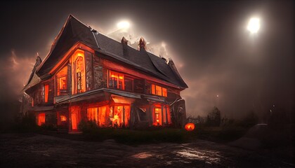 Scary Halloween house. Ai generated Image