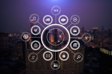 Smart city data Management Platform with virtual interface graphic icons concept.