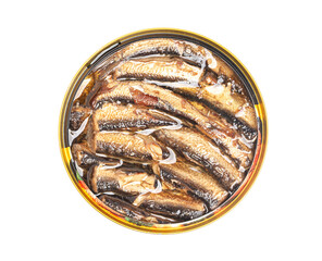 canned smoked sprats in oil top view