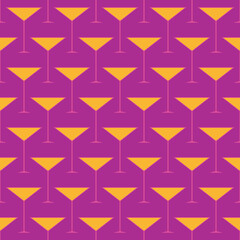 Cocktail seamless pattern. Icons of alcohol drink in pop art color palette. Cocktail party background. Modern design for print on fabric, wrapping paper, wallpaper, packaging. Vector illustration