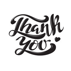Thank you, digital handwriting, lettering, black letters with heart on white  background, trendy vector illustrations, modern design, logo.Thankful illustration, banner, poster, postcard. Thanksgiving