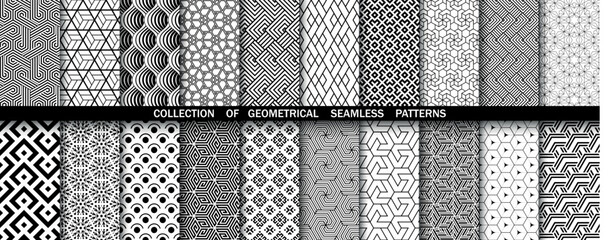 Geometric set of seamless black and white patterns. Simpless vector graphics