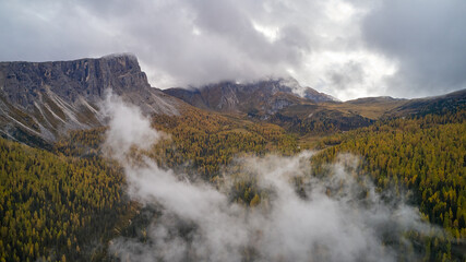 dolomite mountains with mist