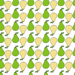 Seamless pattern with yellow and green pears on a white background. Fruit pattern. Doodles.