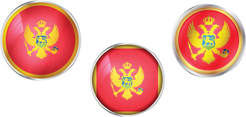 Round national flag pin of Montenegro.Circular vector flag of Montenegro