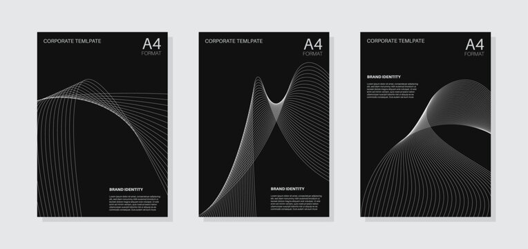 Modern cover design set. Blue, white abstract line pattern (guilloche curves). Creative wavy stripe vector collection for business background, certificate, brochure template, magazine layout