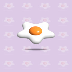 Fried egg 3D with fried egg pattern in background