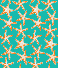 Fototapeta na wymiar Abstract Hand Drawn Starfish Retro Style Swim Wear Seamless Pattern Trendy Fashion Colors Perfect for Allover Fabric Print or Wrapping Paper