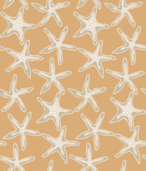 Abstract Hand Drawn Starfish Retro Style Swim Wear Seamless Pattern Trendy Fashion Colors Perfect for Allover Fabric Print or Wrapping Paper