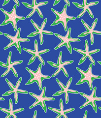 Abstract Hand Drawn Starfish Retro Style Swim Wear Seamless Pattern Trendy Fashion Colors Perfect for Allover Fabric Print or Wrapping Paper